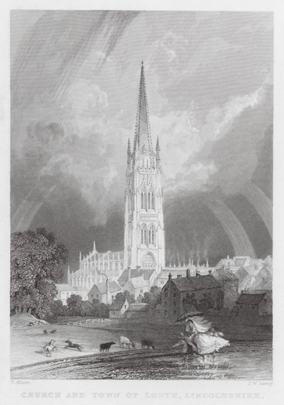 Kerk en Stad van Louth, Lincolnshire door Thomas (after) Allom