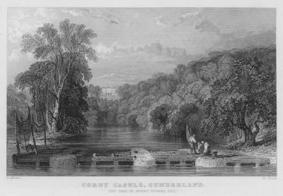 Corby Castle, Cumberland, de zetel van Henry Howard (gravure) door Thomas (after) Allom