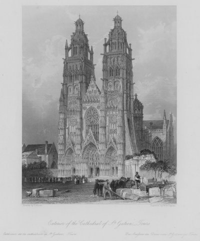 Exterieur van de kathedraal van St Gatien, Tours door Thomas (after) Allom