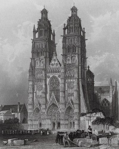 Exterieur van de Kathedraal van St Gatien, Tours door Thomas (after) Allom