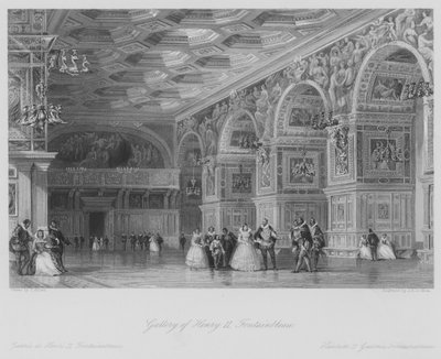 Galerij van Hendrik II, Fontainebleau (gravure) door Thomas (after) Allom