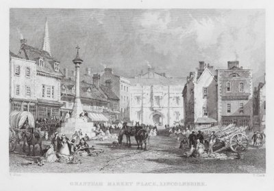 Grantham Marktplein, Lincolnshire (gravure) door Thomas (after) Allom