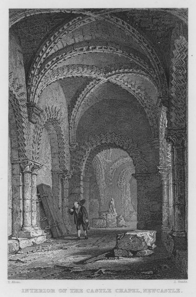 Interieur van de kasteelkapel, Newcastle (gravure) door Thomas (after) Allom