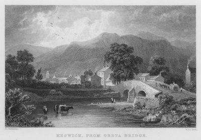 Keswick, vanaf Greta Bridge door Thomas (after) Allom