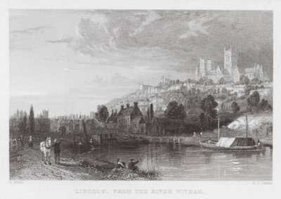 Lincoln, vanaf de rivier Witham (gravure) door Thomas (after) Allom