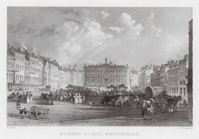Marktplaats, Nottingham door Thomas (after) Allom