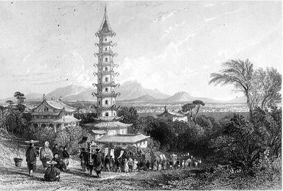 Porseleinen Toren, Nanking, gegraveerd door Henry Adlard door Thomas (after) Allom