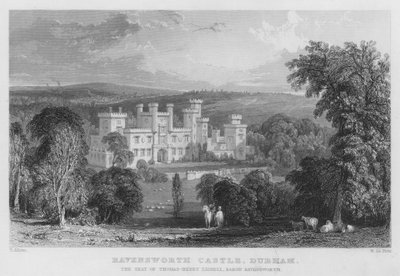 Ravensworth Castle, Durham, de zetel van Thomas-Henry Liddell, Baron Ravensworth (gravure) door Thomas (after) Allom
