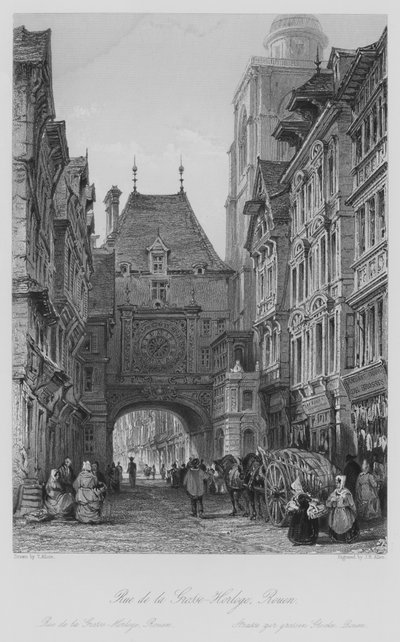 Rue de la Grosse-Horloge, Rouen (gravure) door Thomas (after) Allom