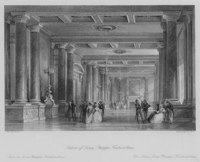 Salon van Louis Philippe, Fontainebleau (gravure) door Thomas (after) Allom
