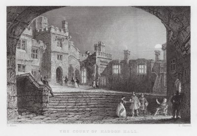 De binnenplaats van Haddon Hall (gravure) door Thomas (after) Allom