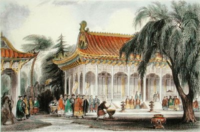 De Zaal van Ontvangst in het Paleis van Yuen-ming-Yuan, Peking, c.1850 door Thomas (after) Allom