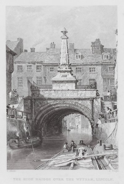 De hoge brug over de Wytham, Lincoln door Thomas (after) Allom
