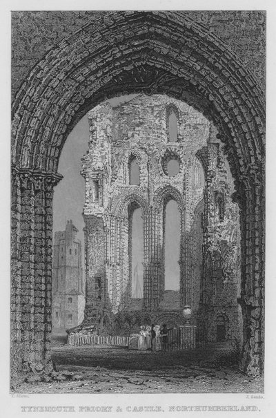 Tynemouth Priory en Kasteel, Northumberland door Thomas (after) Allom