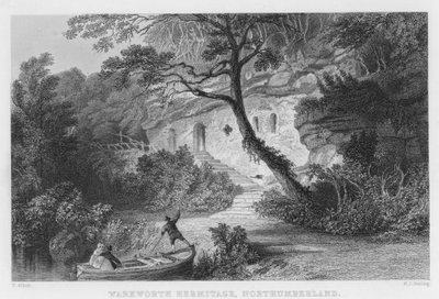 Warkworth Hermitage, Northumberland (gravure) door Thomas (after) Allom