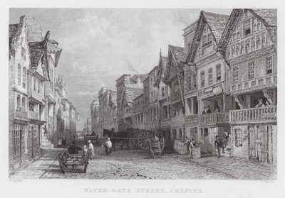 Water-Gate Street, Chester (gravure) door Thomas (after) Allom
