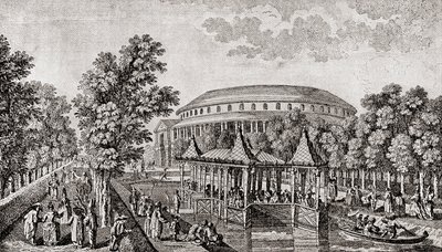Ranelagh Gardens, Chelsea, Londen, Engeland. De buitenkant van de Rotunda in Ranelagh Gardens, het 