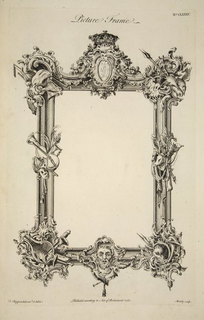 Ontwerp voor een schilderijlijst, gepubliceerd 1761 (gravure) door Thomas (after) Chippendale