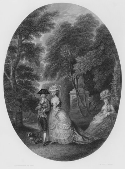 De wandeling in Kew, uit het schilderij in de Koninklijke Collectie (gravure) door Thomas (after) Gainsborough