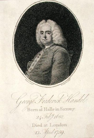 George Frederick Handel (1685-1759) gegraveerd door W. Chapman door Thomas (after) Hudson