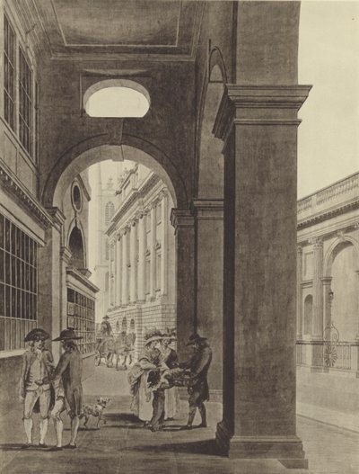 De Bank of England vanaf de Royal Exchange Arcade door Thomas (after) Malton
