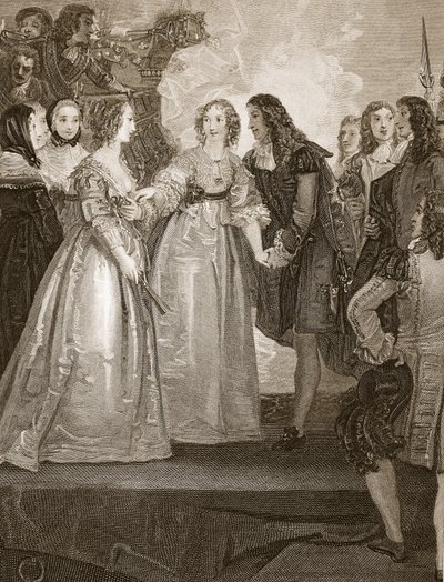 Karel II ontvangt de hertogin van Orléans in Dover, gegraveerd door W. Bromley, illustratie uit David Hume