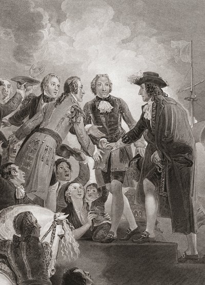 Willem, Prins van Oranje (later Koning Willem III) landt in Brixham (prent) door Thomas (after) Stothard