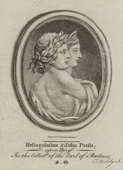 Heliogabalus, Romeinse keizer, en keizerin Julia Paula (gravure) door Thomas (after) Worlidge
