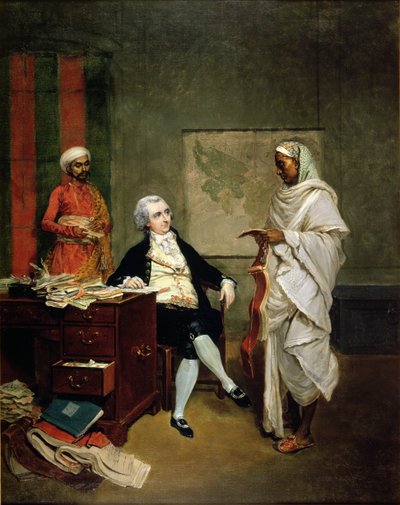 John Mowbray met zijn geldagent, Banian, c.1790 door Thomas (attr. to) Hickey