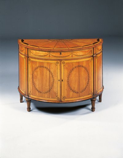 George III marqueterie demi-lune commode, c.1760-79 door Thomas (attr.to) Chippendale