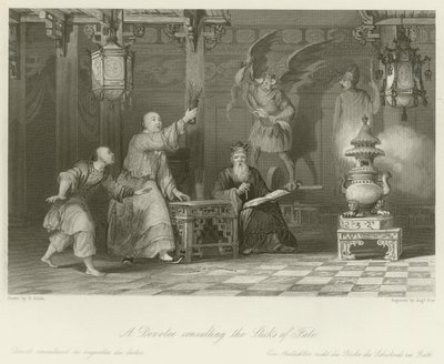 Een toegewijde raadpleegt de Stokken van het Lot door Thomas Allom
