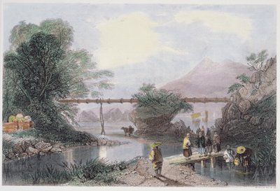 Bamboe Aquaduct in Hong Kong, gegraveerd door Henry Adlard, uit 