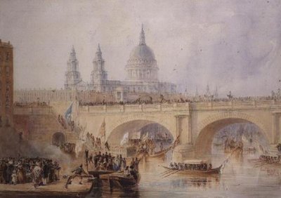 Ontscheping van de Lord Mayor bij Blackfriars Bridge, ca. 1830 door Thomas Allom