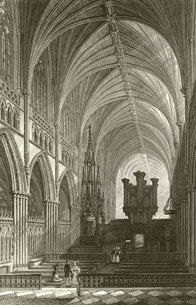 Interieur van de kathedraal van Exeter door Thomas Allom