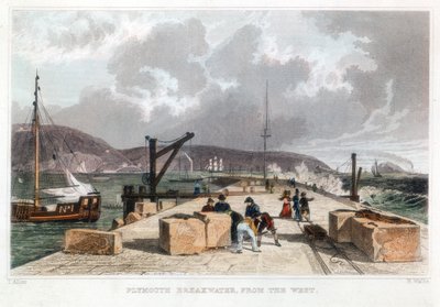 Plymouth Breakwater vanuit het Westen, 1829 door Thomas Allom