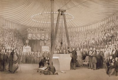 Prins Albert legt de eerste steen van de nieuwe Royal Exchange, Londen, 17 januari 1842 door Thomas Allom