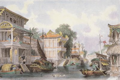 Scène op het Horan Kanaal nabij Canton, c.1850 door Thomas Allom