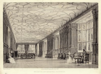De lange galerij, Haddon Hall, Derbyshire door Thomas Allom