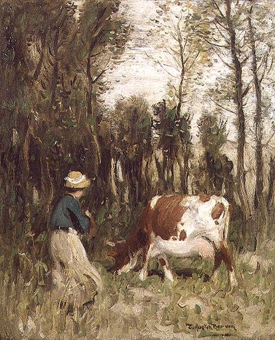 Meisje dat een Koe Drijft door Thomas Austen Brown