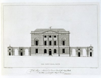 Het stadhuis, Bath, gegraveerd door T. Bonnor door Thomas Baldwin