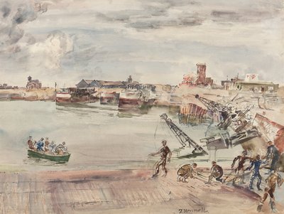 Dokken ex entrepots (sic) van de Haven van Calais Bassin West, 1944 door Thomas Barclay Hennell