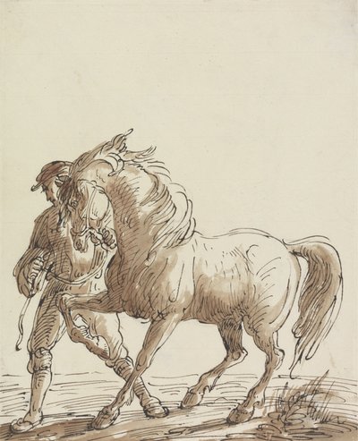 Man die een paard leidt door Thomas Barker