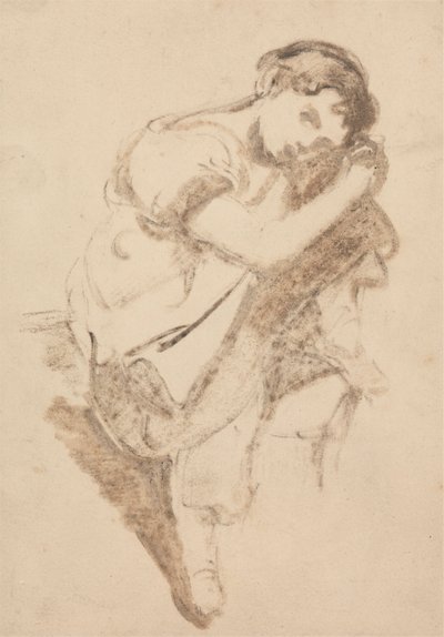 Studie van een Jong Meisje dat haar Hoofd op haar Knie Rust door Thomas Barker