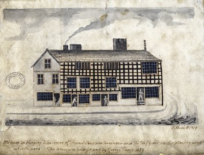 Oud Huis aan Hanging Ditch, Manchester, 1819 door Thomas Barritt
