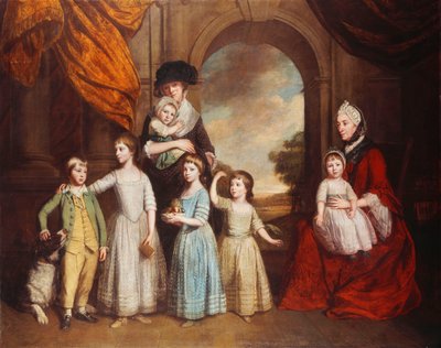 Een Groepsportret van de Craven Kinderen, volledig gekleed, voor een Boog met een Landschap op de Achtergrond, 1776 door Thomas Beach