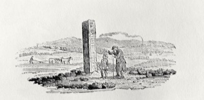 Man en een jongen bij een monument uit 