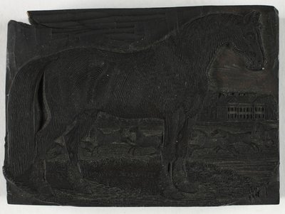 Houtsnede voor Het Zwarte Paard, uit een Algemene Geschiedenis van Viervoeters door Thomas Bewick