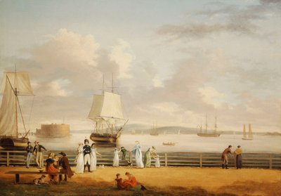 De batterij en haven, New York, ca. 1811-1812 door Thomas Birch