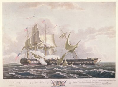 De slag tussen de USS Constitution en de HMS Guerriere door Thomas Birch