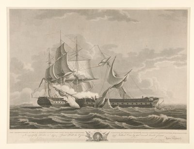 Deze voorstelling van de U.S. Fregat Constitution die door Thomas Birch